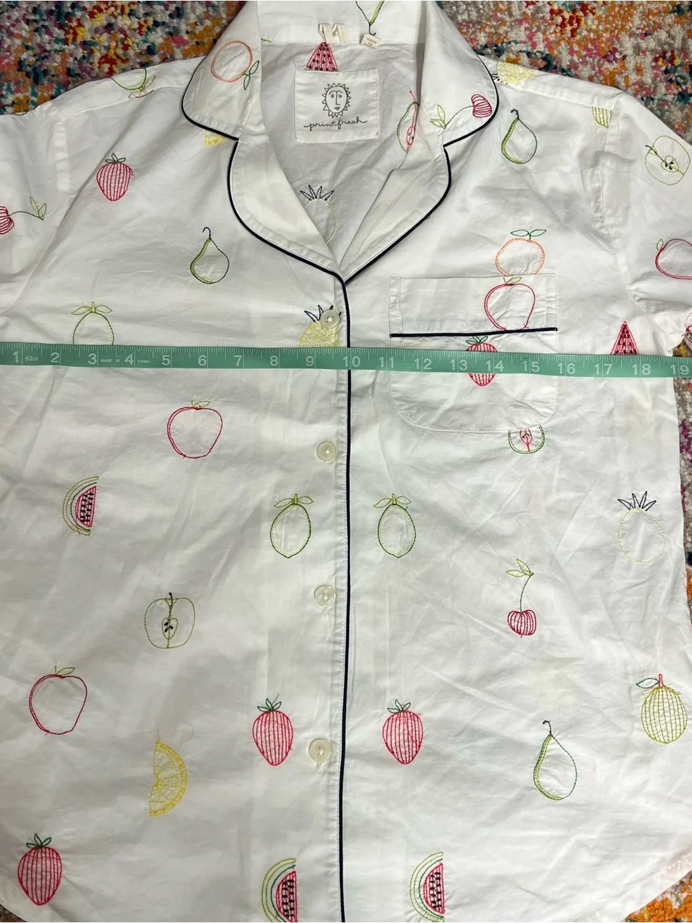 Anthro Print Fresh Fruit Medley Embroidered Pajama Set XXS‎